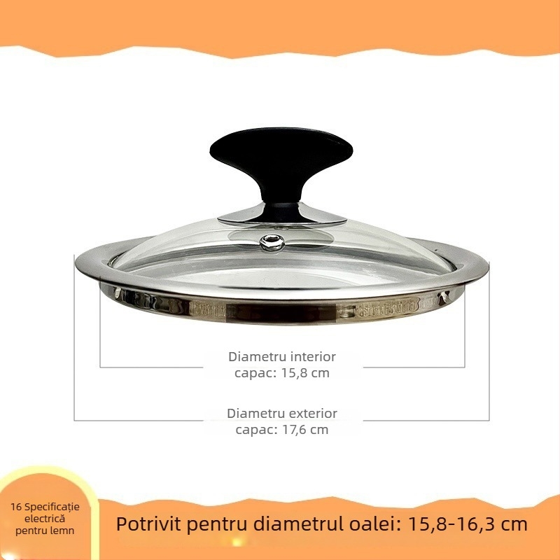 Capac de oală din sticlă temperată, rotund, transparent, pentru oale din oțel inoxidabil, pentru uz casnic