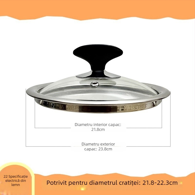 Capac de oală din sticlă temperată, rotund, transparent, pentru oale din oțel inoxidabil, pentru uz casnic
