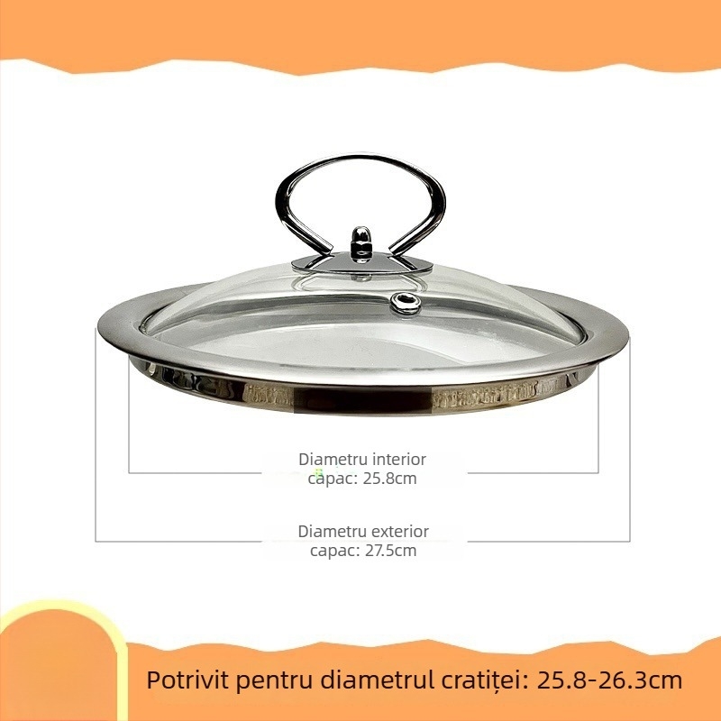 Capac de oală din sticlă temperată, rotund, transparent, pentru oale din oțel inoxidabil, pentru uz casnic