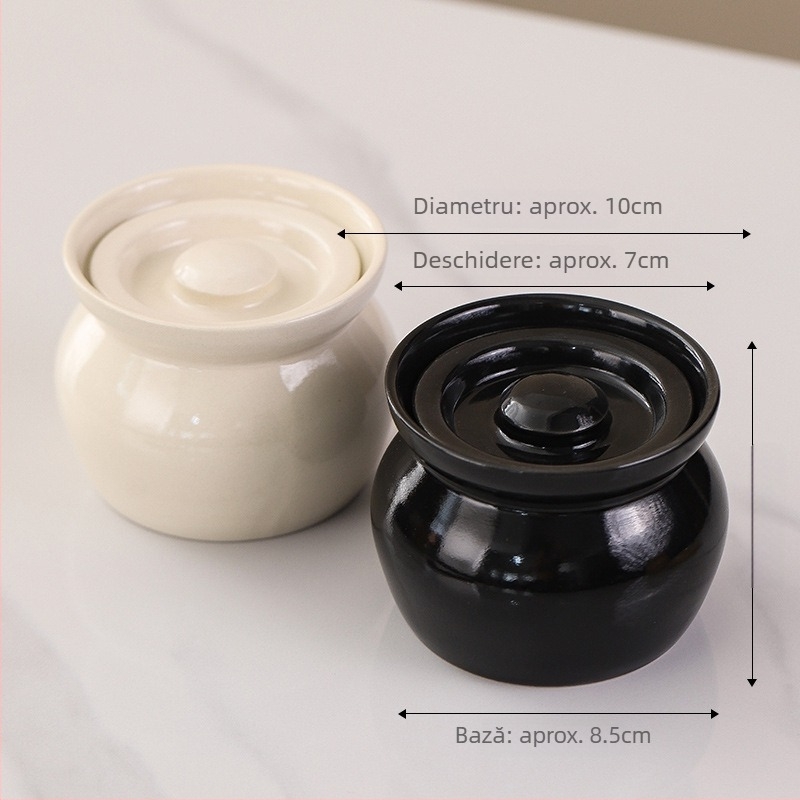Oală ceramică cu capac pentru uz casnic, potrivită pentru aburirea ouălor și budincă de ou, vas mic din ceramică pentru supe
