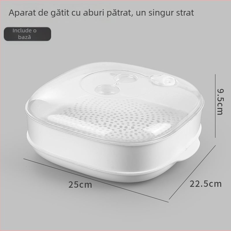 Cutie cu aburi pentru microunde, cu capac — tavă multistrat pentru aburi, pentru chifle, mâncăruri și mese