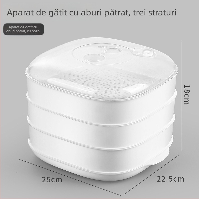 Cutie cu aburi pentru microunde, cu capac — tavă multistrat pentru aburi, pentru chifle, mâncăruri și mese