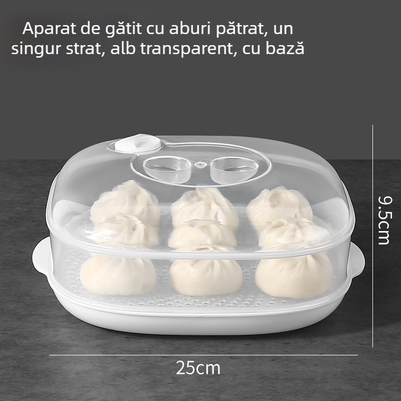 Cutie cu aburi pentru microunde, cu capac — tavă multistrat pentru aburi, pentru chifle, mâncăruri și mese