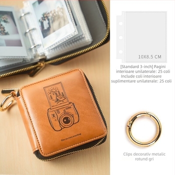 Geantă pătrată cu fermoar pentru album Instax Mini și hârtie foto, album de călătorie cu grilă unică și husă pentru cameră