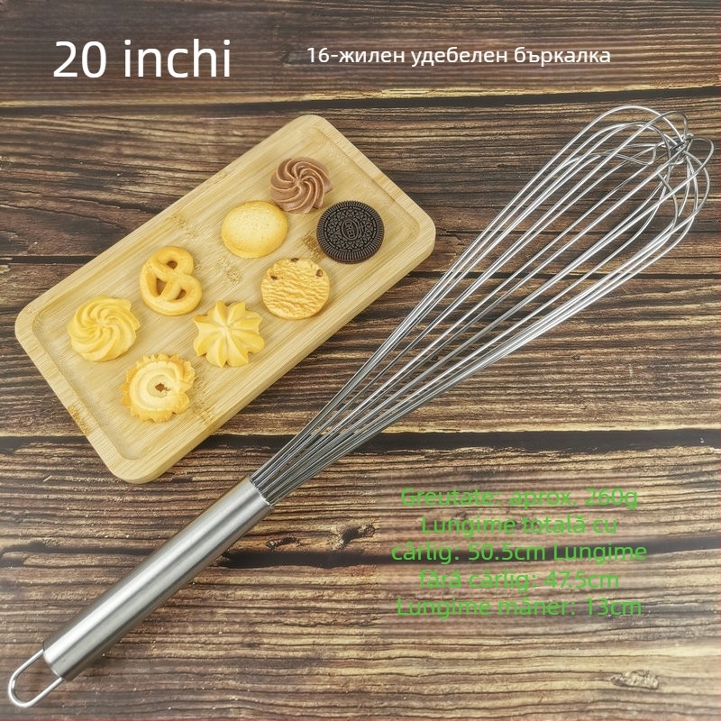 Bemile Tel din oțel inoxidabil – tel pentru ouă și cremă, unealtă de patiserie, 16 fire, mâner metalic