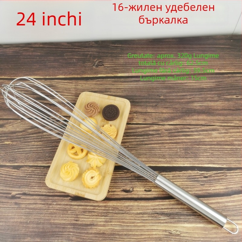 Bemile Tel din oțel inoxidabil – tel pentru ouă și cremă, unealtă de patiserie, 16 fire, mâner metalic