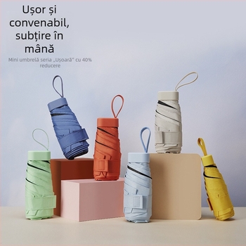 Umbrelă plată pentru soare și ploaie, umbrelă de buzunar pliabilă cu protecție UV UPF 50+