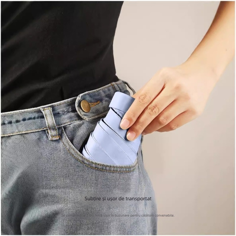 Umbrelă plată pentru soare și ploaie, umbrelă de buzunar pliabilă cu protecție UV UPF 50+