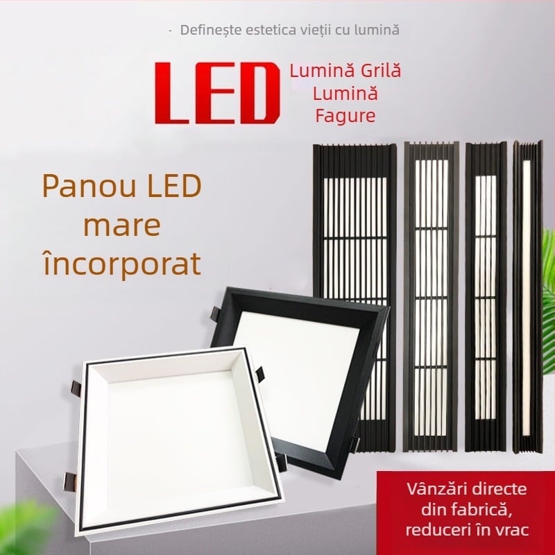 Spot LED pătrat pentru panou fagure, plafon încastrat cu grilă 19×19 și clips arc