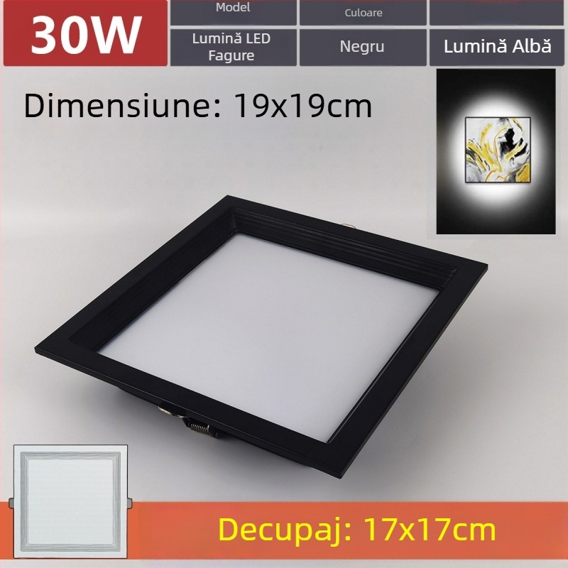 Spot LED pătrat pentru panou fagure, plafon încastrat cu grilă 19×19 și clips arc