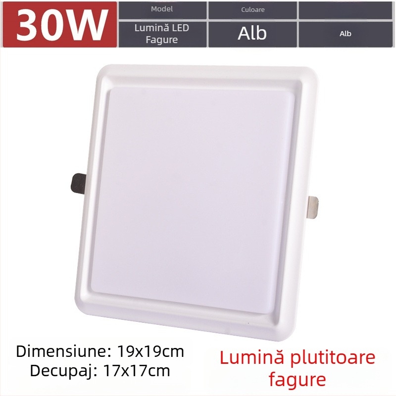 Spot LED pătrat pentru panou fagure, plafon încastrat cu grilă 19×19 și clips arc