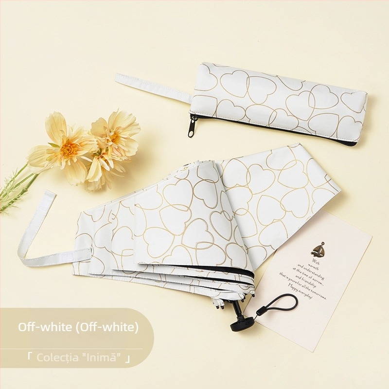 Umbrelă Feather pliabilă, ultraușoară, design compact cu patru segmente, protecție UV UPF50+, cadru din aluminiu, mâner din cauciuc, deschidere manuală, pentru adulți, cu husă pentru creion