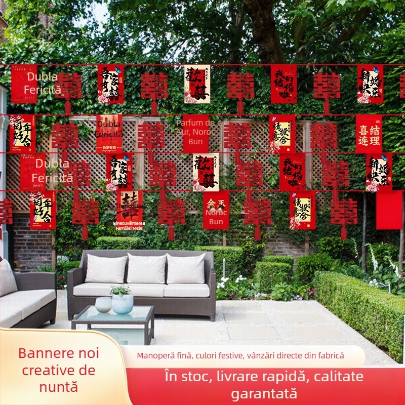 Set de decor pentru nuntă în aer liber: stegulețe și lanterne