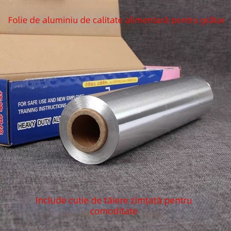 612 Model Folie de Aluminiu Alimentară, Rulă Mare pentru Utilizare Comercială, Pentru Grătar și Coacere, Folie Îngroșată, Cu Cutie zimțată