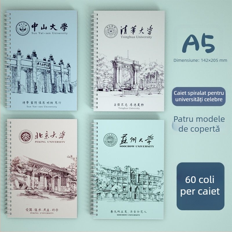 Caiet spiral cu design elegant pentru studenți, jurnal de literatură și artă, format A5/B5, pagini mai groase