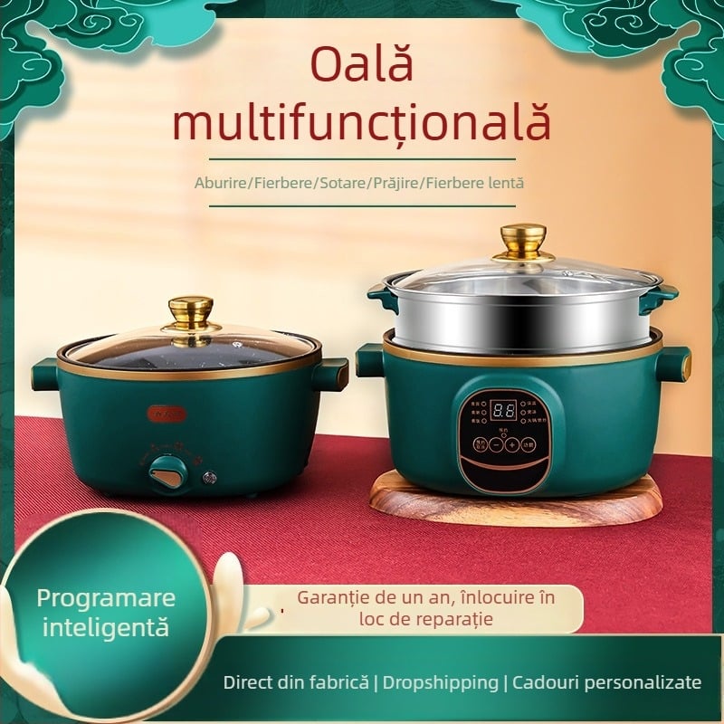 Wok electric și oală, cu două funcții, integrat, 2-3 L, 801-1000 W, afișaj LCD inteligent, temporizator, reglaj temperatură, protecție la uscare, diametru 22-28 cm