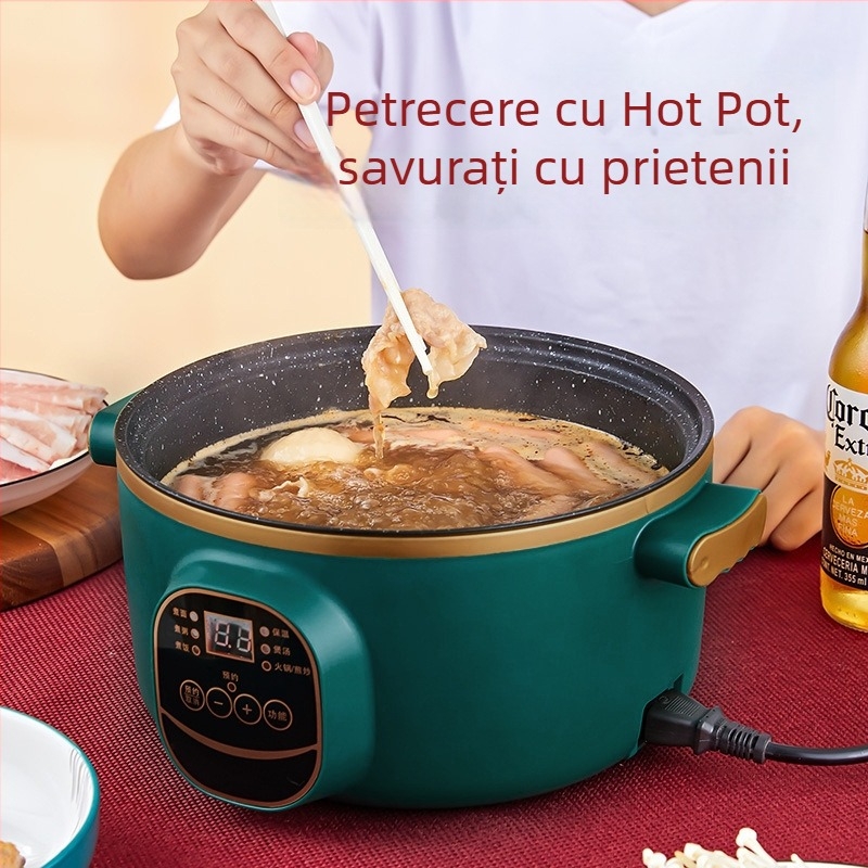 Wok electric și oală, cu două funcții, integrat, 2-3 L, 801-1000 W, afișaj LCD inteligent, temporizator, reglaj temperatură, protecție la uscare, diametru 22-28 cm