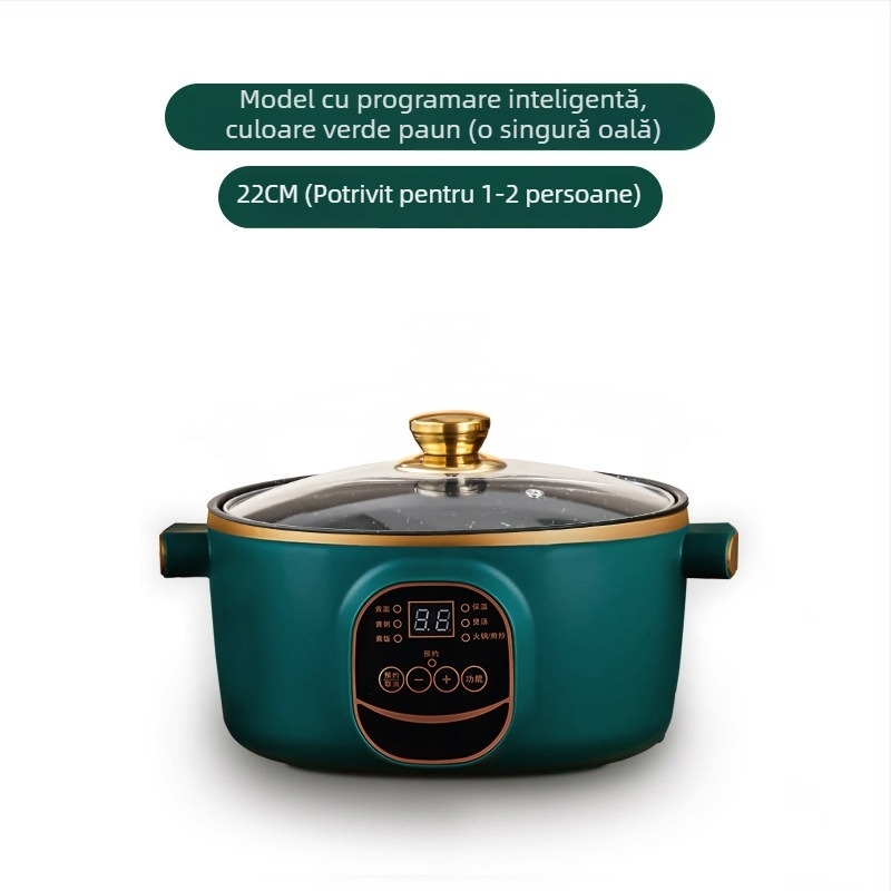 Wok electric și oală, cu două funcții, integrat, 2-3 L, 801-1000 W, afișaj LCD inteligent, temporizator, reglaj temperatură, protecție la uscare, diametru 22-28 cm