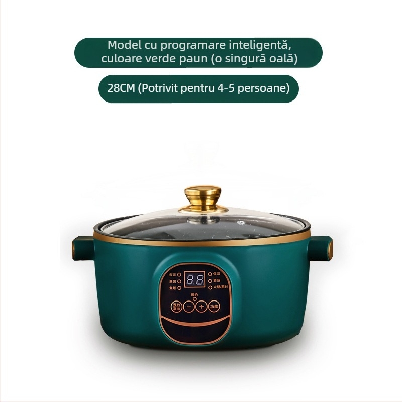 Wok electric și oală, cu două funcții, integrat, 2-3 L, 801-1000 W, afișaj LCD inteligent, temporizator, reglaj temperatură, protecție la uscare, diametru 22-28 cm