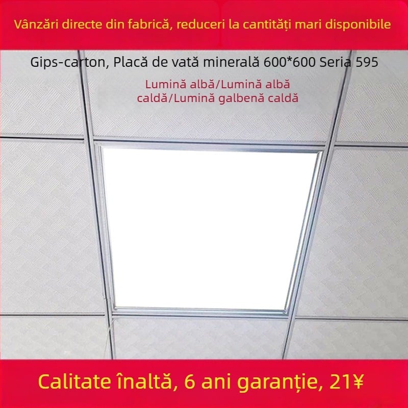 Panou LED încasrat pentru tavan 600×600, panou plat LED cu grilă 60×60, placă din vată minerală și gips, panou de iluminat ingineresc 595