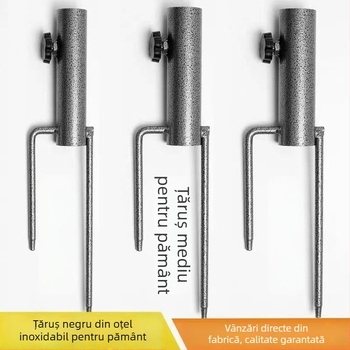 Umbrelă de plajă pentru exterior cu bază în sol, cu două picioare și inserție din oțel negru