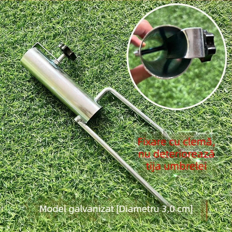 Umbrelă de plajă pentru exterior cu bază în sol, cu două picioare și inserție din oțel negru