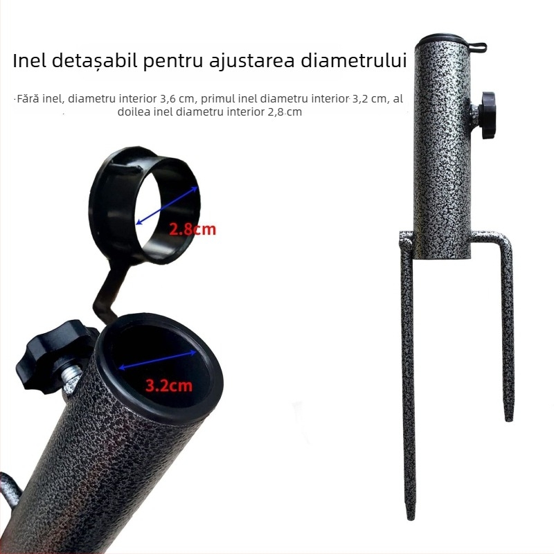 Umbrelă de plajă pentru exterior cu bază în sol, cu două picioare și inserție din oțel negru