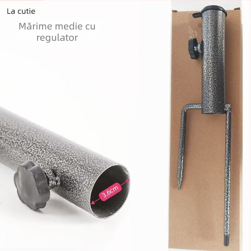 Umbrelă de plajă pentru exterior cu bază în sol, cu două picioare și inserție din oțel negru