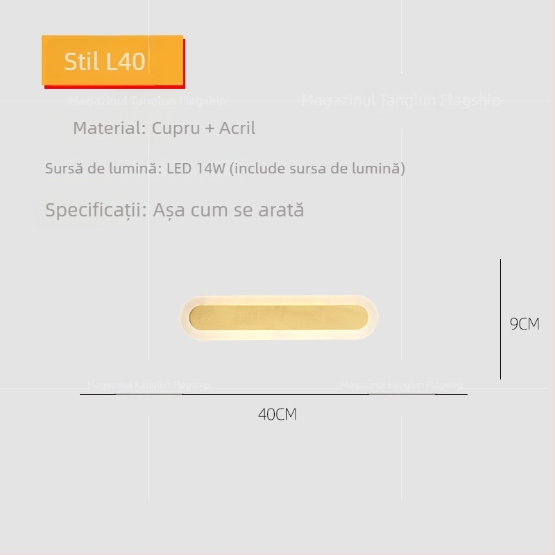 Lampă de perete din cupru, stil modern minimalist, LED, pentru living și dormitor, lampă cu bandă lungă