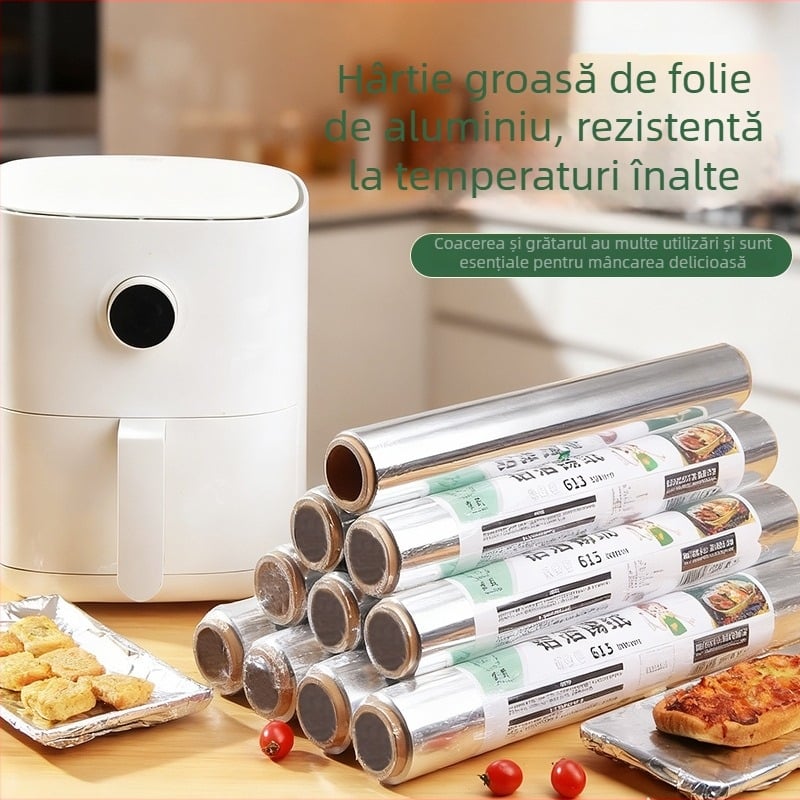 Rolă groasă de folie de aluminiu pentru cuptorul de casă și air fryer, rolă mare, rezistentă la temperaturi înalte pentru coacere și utilizare profesională