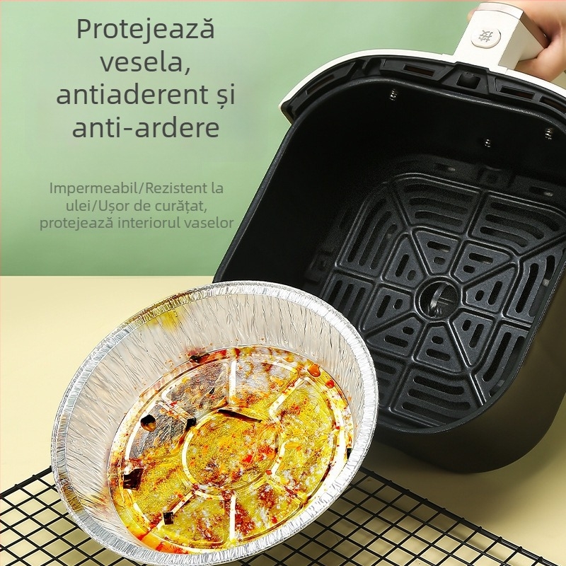 Tavă din folie de aluminiu pentru friteuza cu aer, cutie pentru copt cu hârtie siliconată care absoarbe uleiul, de calitate alimentară