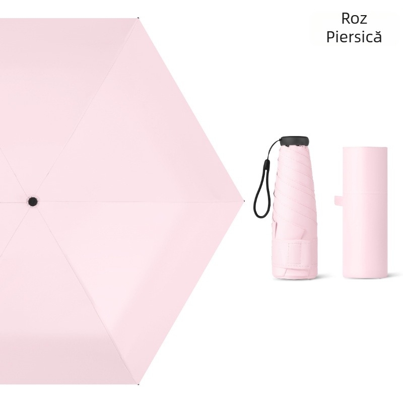Umbrelă de soare mini ultraușoară, cu cinci secțiuni, protecție UV, dimensiune de buzunar, personalizare logo