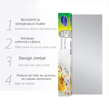 Miaojie folie de aluminiu groasă, rolă de 20 m, pentru uz alimentar, rezistentă la temperaturi înalte, potrivită pentru grătar, cuptor și friteuză cu aer
