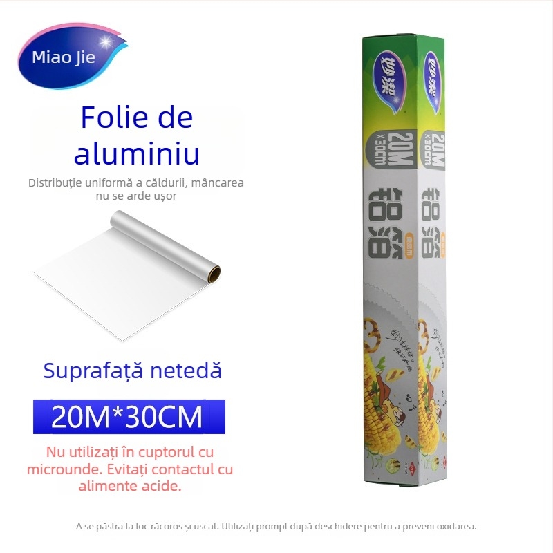 Miaojie folie de aluminiu groasă, rolă de 20 m, pentru uz alimentar, rezistentă la temperaturi înalte, potrivită pentru grătar, cuptor și friteuză cu aer