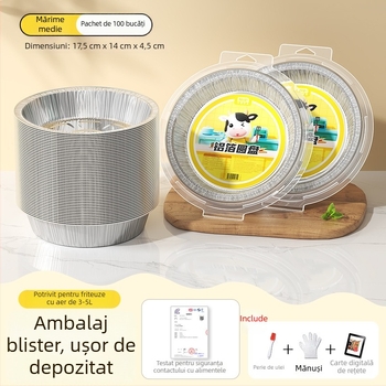 Tavă din folie de aluminiu pentru air fryer, bol rotund din folie, pentru coacere și grătar, de calitate alimentară