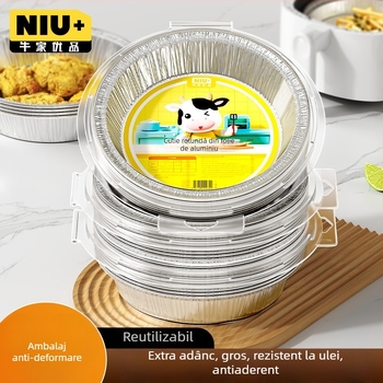 Tavă din folie de aluminiu pentru air fryer, bol rotund din folie, pentru coacere și grătar, de calitate alimentară