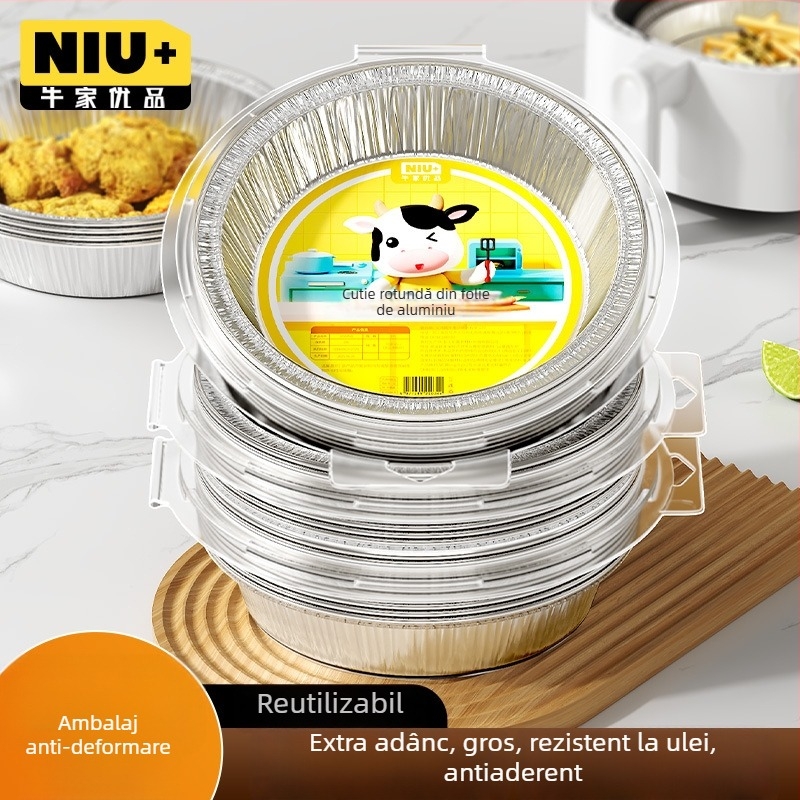 Tavă din folie de aluminiu pentru air fryer, bol rotund din folie, pentru coacere și grătar, de calitate alimentară