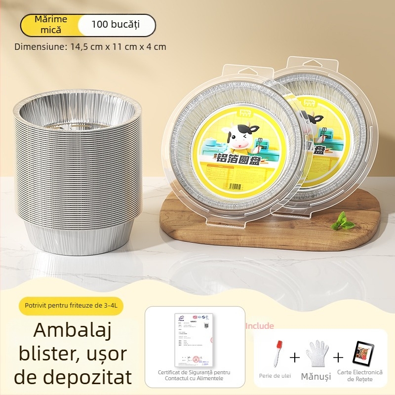 Tavă din folie de aluminiu pentru air fryer, bol rotund din folie, pentru coacere și grătar, de calitate alimentară
