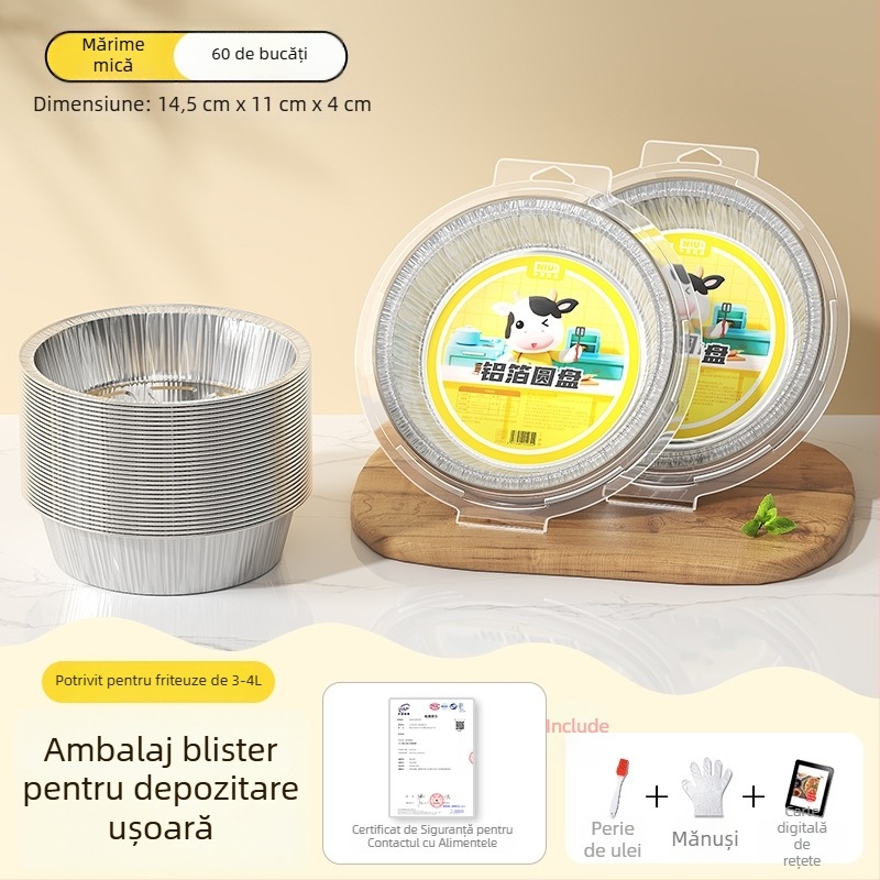 Tavă din folie de aluminiu pentru air fryer, bol rotund din folie, pentru coacere și grătar, de calitate alimentară
