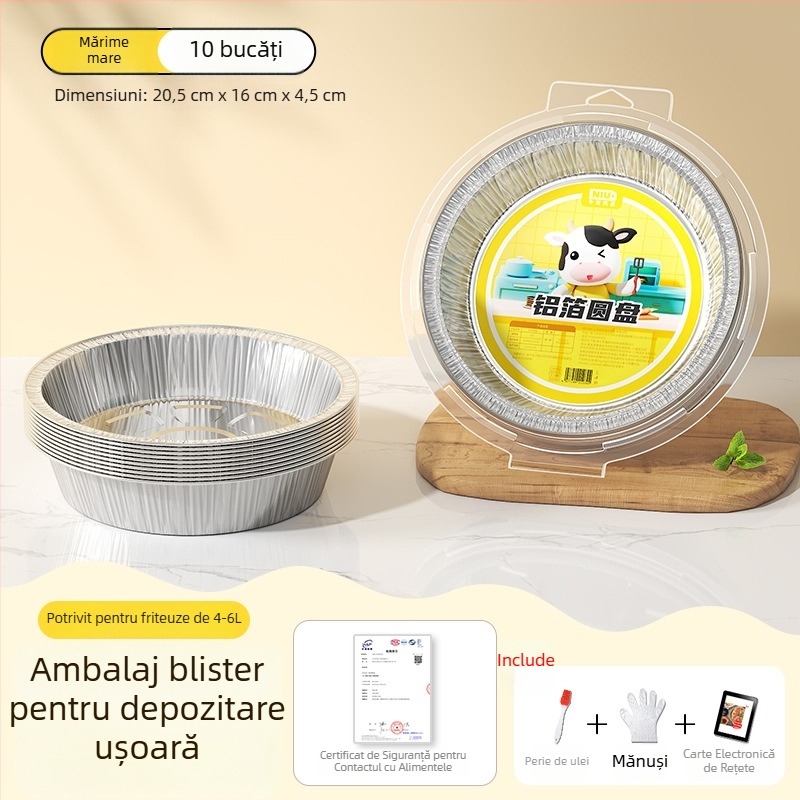 Tavă din folie de aluminiu pentru air fryer, bol rotund din folie, pentru coacere și grătar, de calitate alimentară
