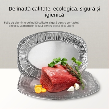 Farfurie ovală din folie de aluminiu pentru grătar, de unică folosință, rezistentă la temperaturi înalte, pentru servire la bufet