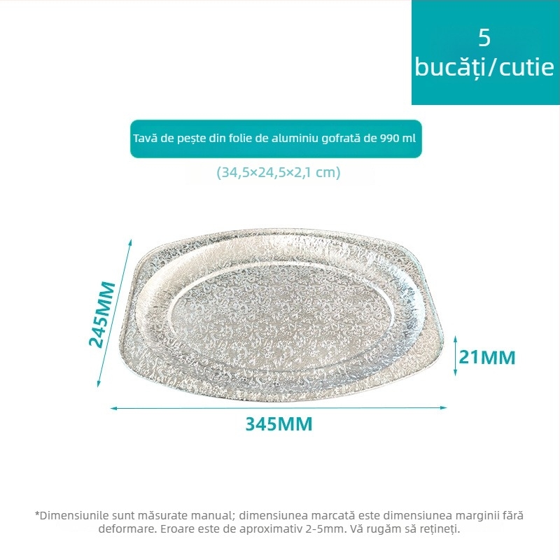 Farfurie ovală din folie de aluminiu pentru grătar, de unică folosință, rezistentă la temperaturi înalte, pentru servire la bufet