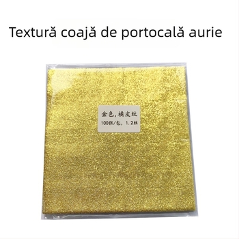 Foi colorate cu textură portocalie, 10×10 cm, set în nuanțe de aur, argintiu, roșu și verde pentru ambalare