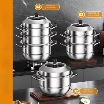 Oală de aburi din oțel inoxidabil 316 pentru uz casnic, cu mai multe niveluri, îngroșată, cu coș de aburi, multifuncțională pentru gătit la abur și gătit, capacitate mare, compatibilă cu diferite plite