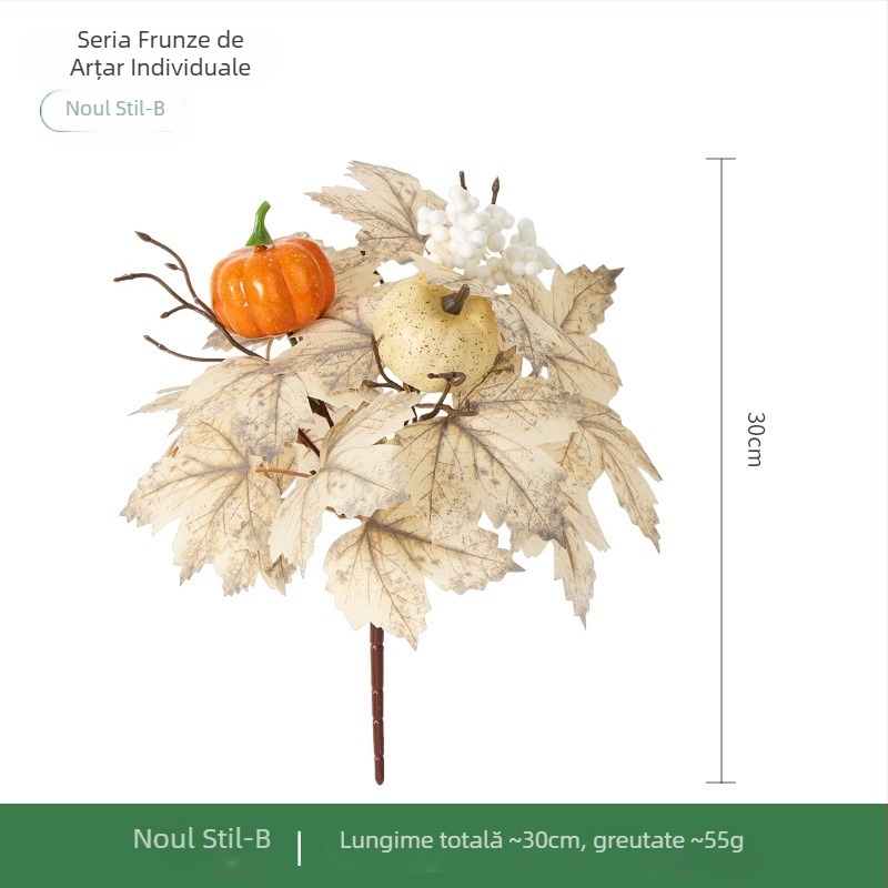 Buchet decorativ artificial cu dovleac, fructe de pădure și frunze de arțar de toamnă – decor pentru Halloween și casă, sărbătoarea recoltei