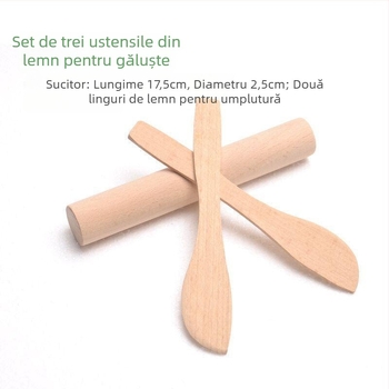 Set din lemn pentru pelmeni: lingură mică din lemn, rolă mare din lemn, lingură de umplere din lemn, lingură de modelare pentru pelmeni