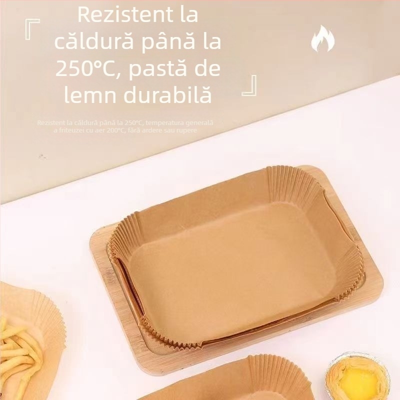 Hârtie de copt pătrată pentru air fryer, absorbantă la ulei, cu acoperire din silicon