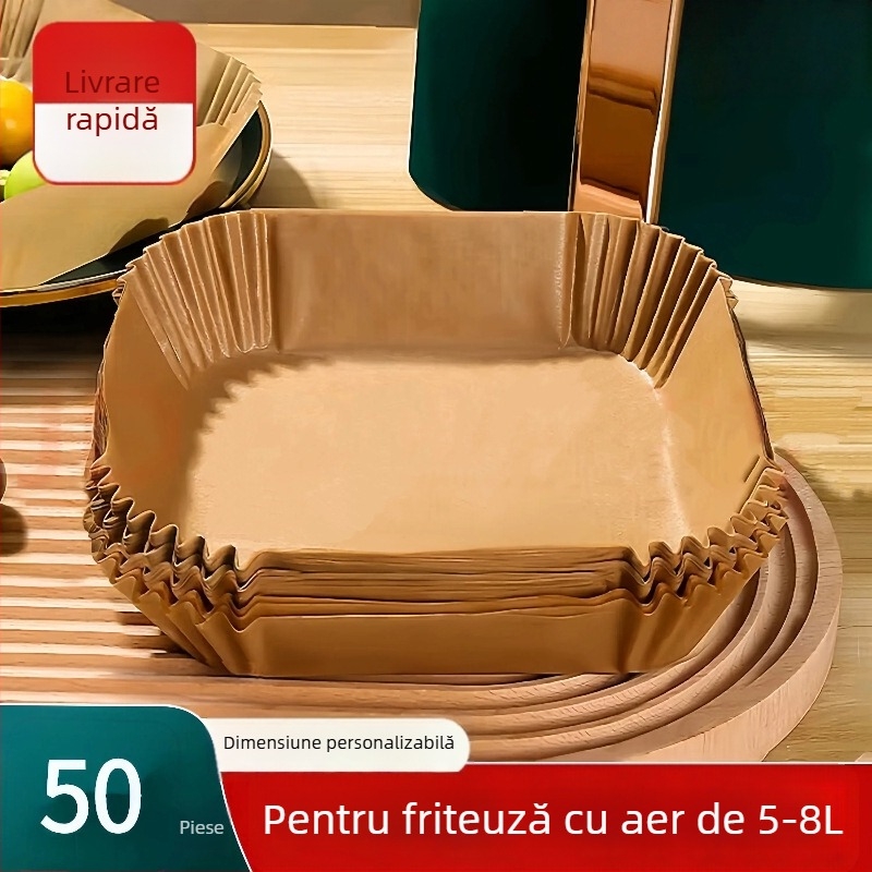 Hârtie de copt pătrată pentru air fryer, absorbantă la ulei, cu acoperire din silicon