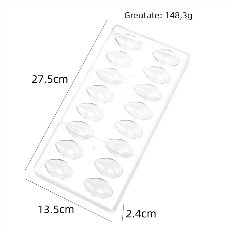 Forme din plastic pentru ciocolată pentru coacere — frunză de arțar, inimă, picătură, formă de ou de pasăre, cilindru, model spiral, diamant, semisferă, pătrat, krizantemă