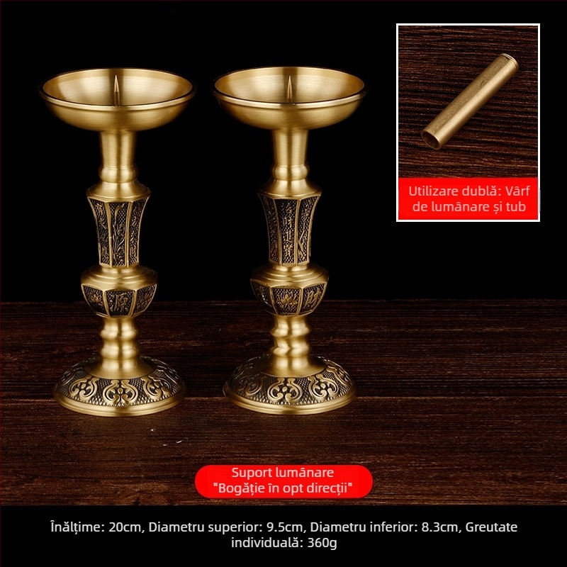 Pereche de candelabre din alamă, cu motiv dragon și fenix, pentru altarul casnic